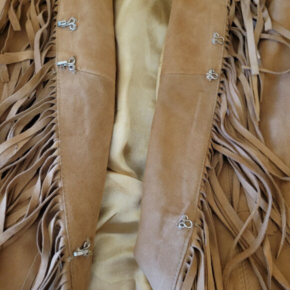Women’s Tan Suede Boho Western Fringe International Concepts Jacket Size S NWT - Picture 4 of 11